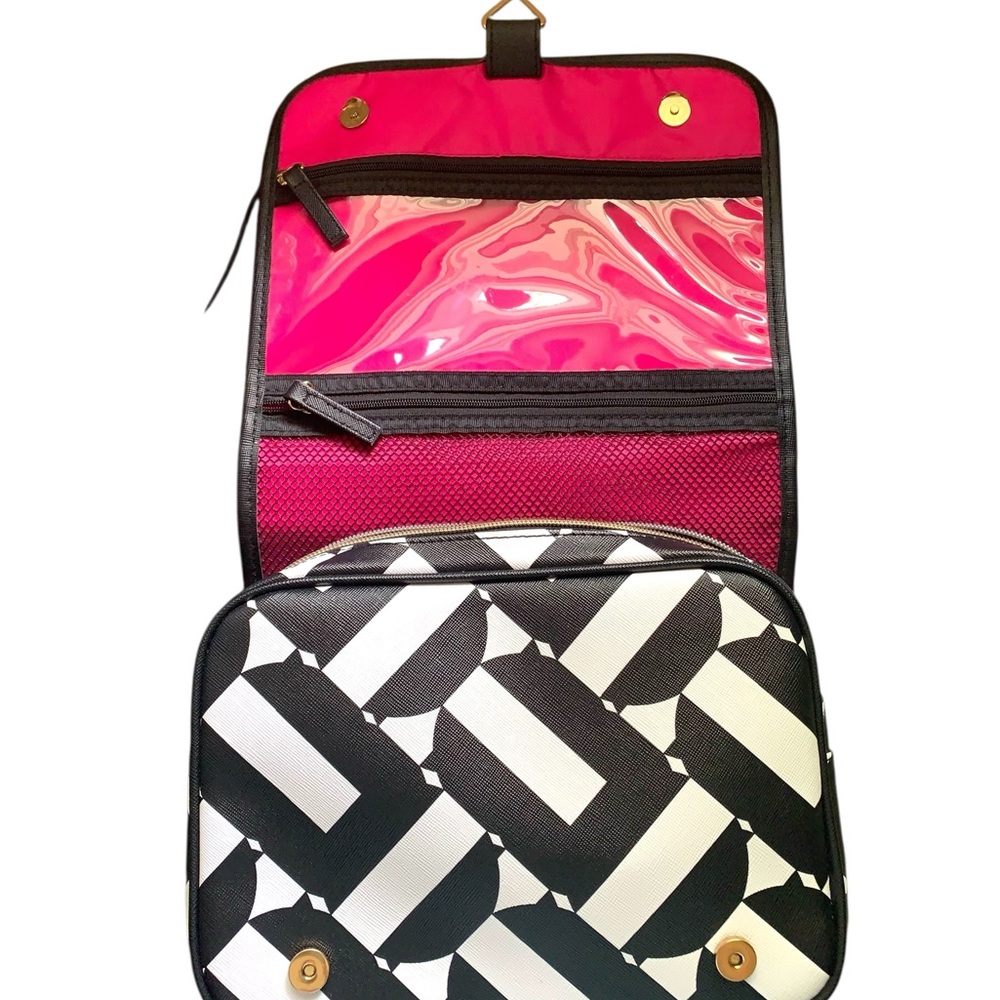 Trina Turk Black White Hot Pink Toiletries Bags with Geometric Design
